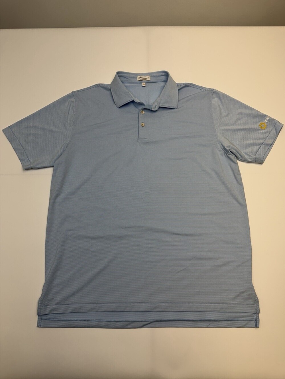 Peter Millar Summer Comfort Mens XL Light Blue Striped Polo Shirt ONeal Steel